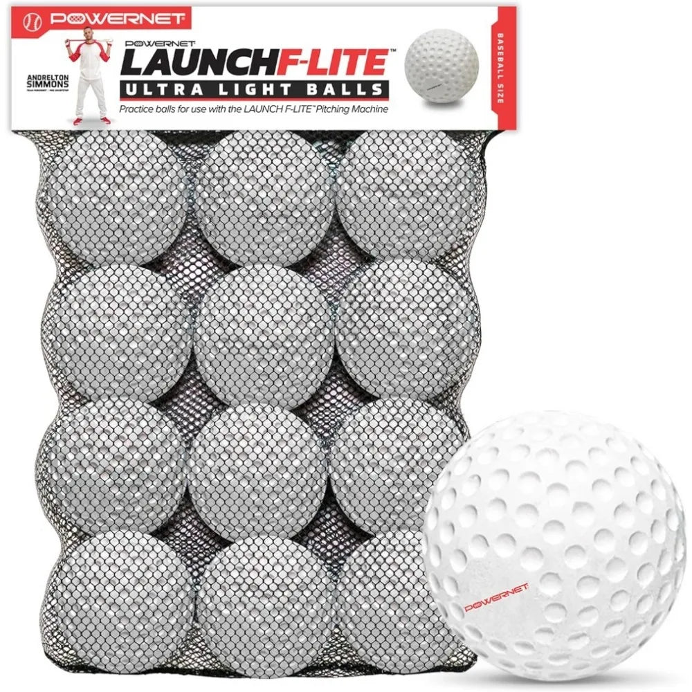 Launch F-lite Softball & Baseball Pitching Machine, Dimpled Practice Balls, Bucket of Baseballs