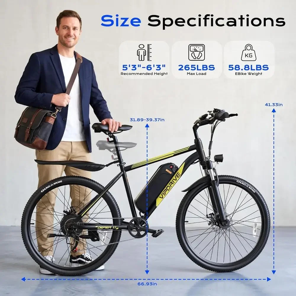 750W Peak Motor Adult Electric Mountain Bike, 22 MPH, 48V, 50 Miles Range, 24/26 Wheels, 7-Speed, Front Suspension