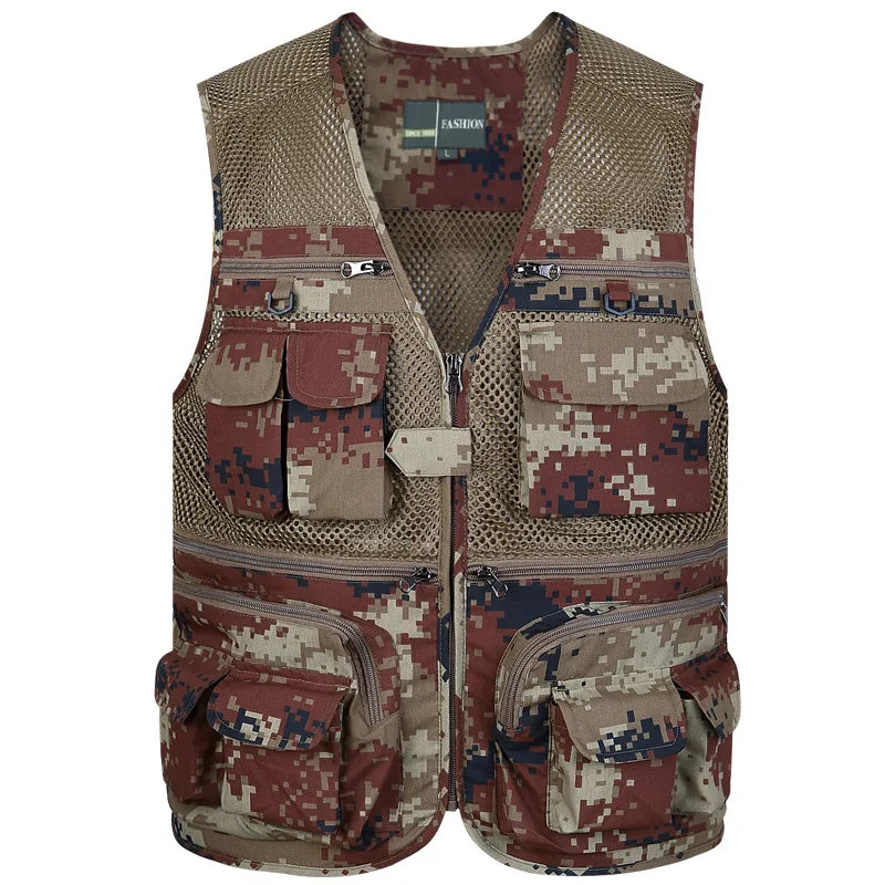 Men Camouflage Multiple Pockets Vest Fishing Hunting Mesh Vest Breathable Outdoor