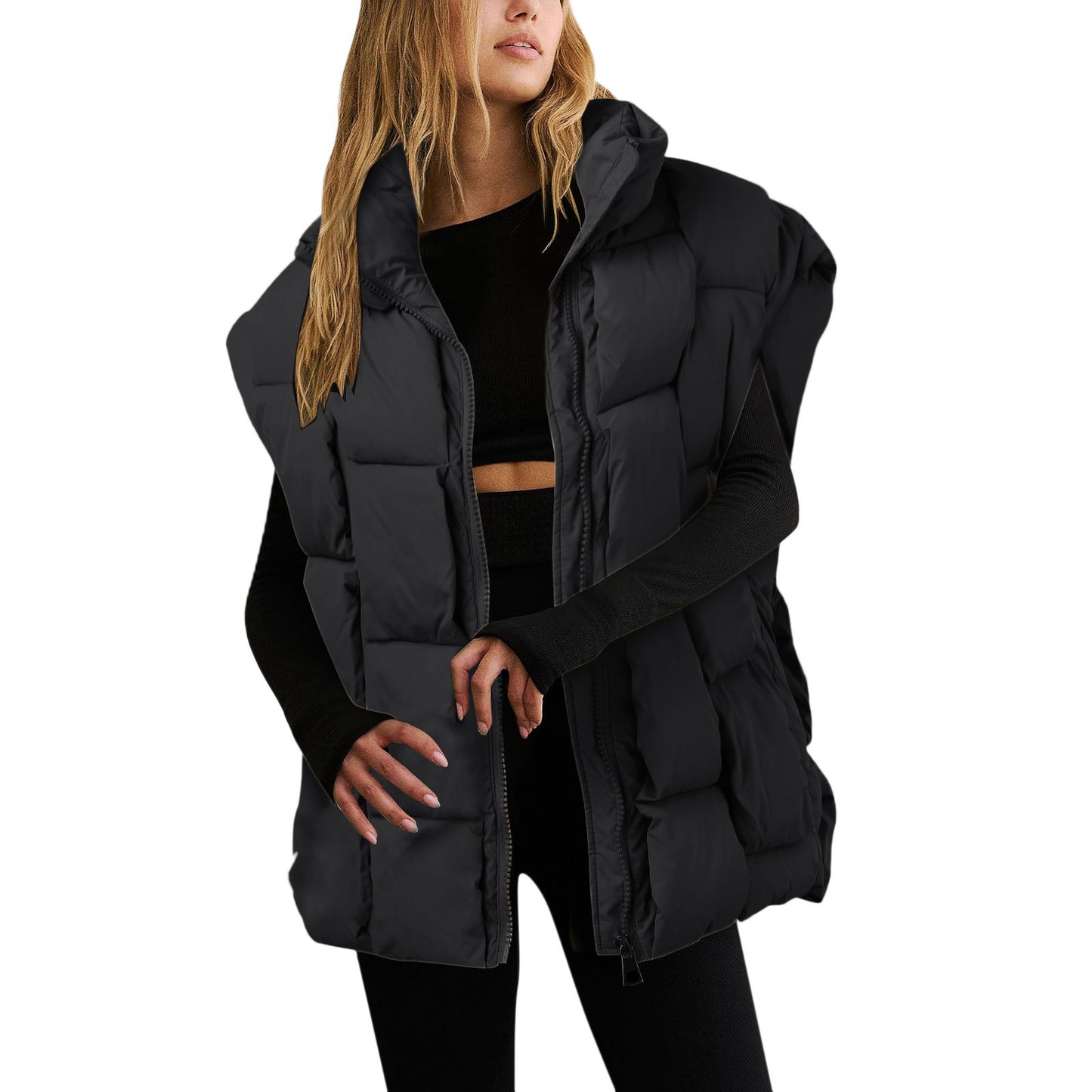 Winter Fashion Padded Vests Sleeveless Women's Vest Oversize Puffer Long Ladies Loose Vest