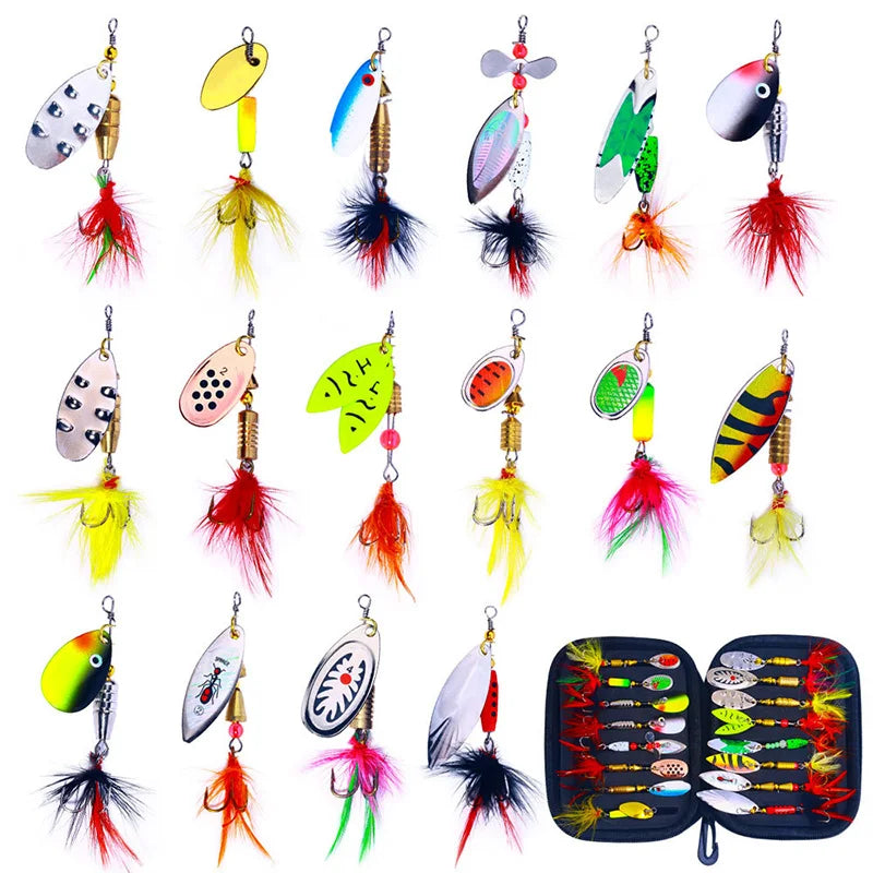 16PCS Fake Bait Spinner Lures Metal Bait Fishing Lure Spinnerbait Bass Trout
