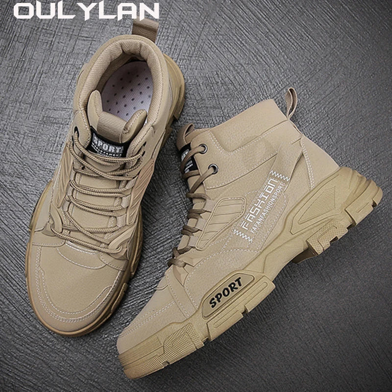 2024 Spring New Leisure Shoes for Men Outdoor Work Boots Trendy Fashion Leather Boots High Top