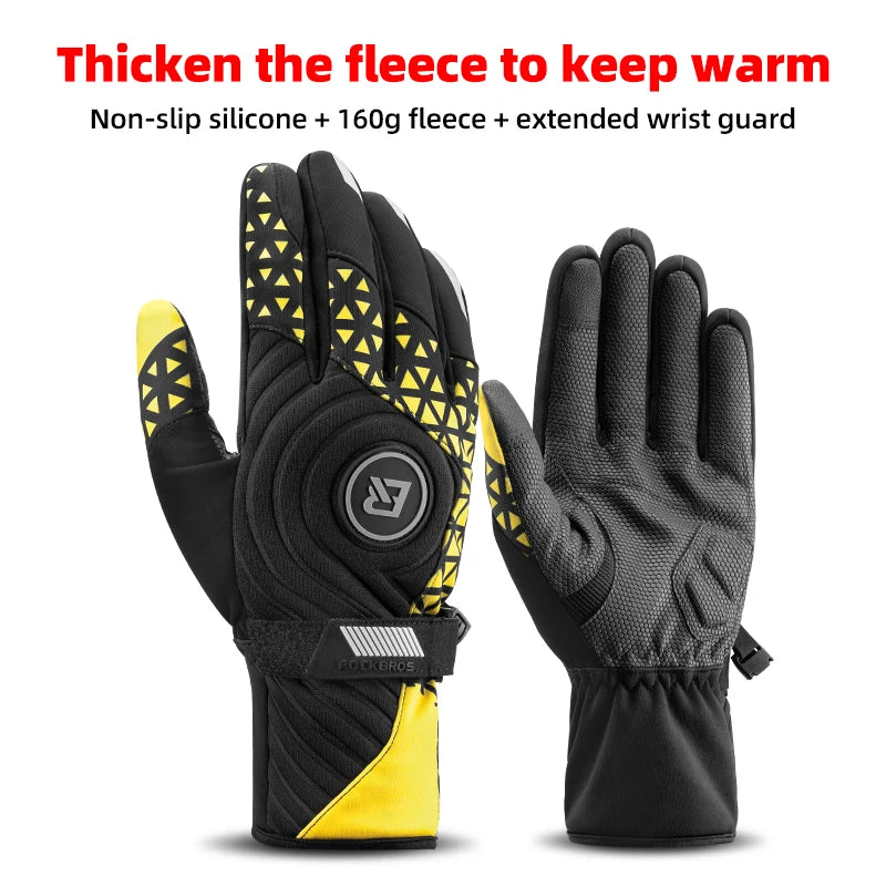ROCKBROS Warm Cycling Gloves Touch Screen Windproof Men Women SBR Pad Shockproof