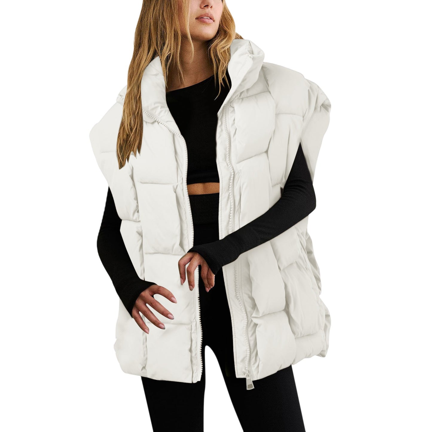 Winter Fashion Padded Vests Sleeveless Women's Vest Oversize Puffer Long Ladies Loose Vest