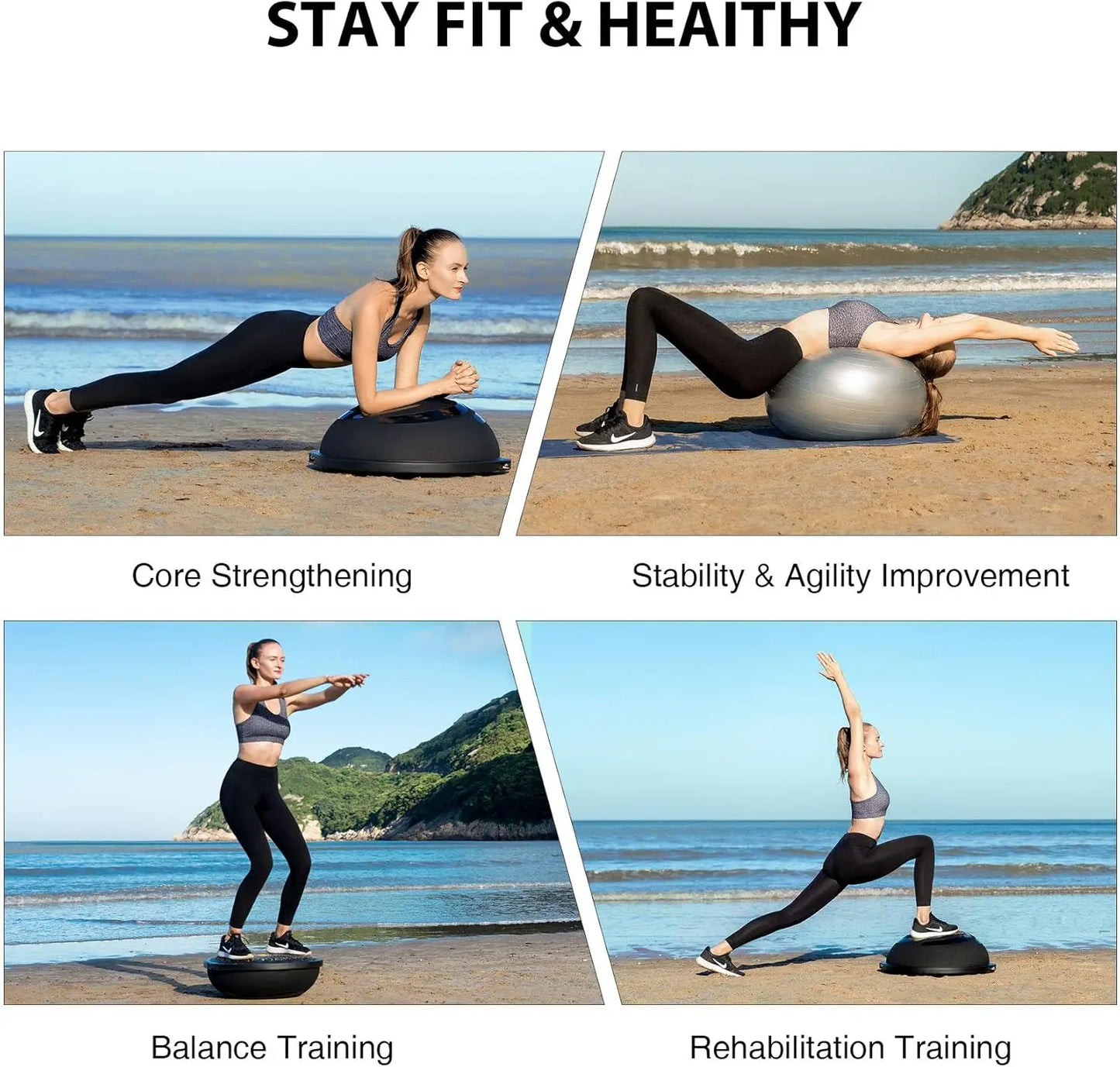 25in. Balance Ball | 1500lb Inflatable Exercise Ball Wobble Board Balance Trainer w Nonslip Base