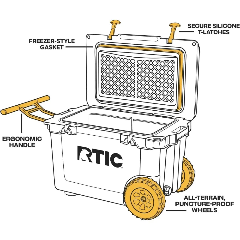 52 Quart Ultra-Light Wheeled Hard Cooler Insulated Portable Ice Chest Camping, Picnic, Fishing