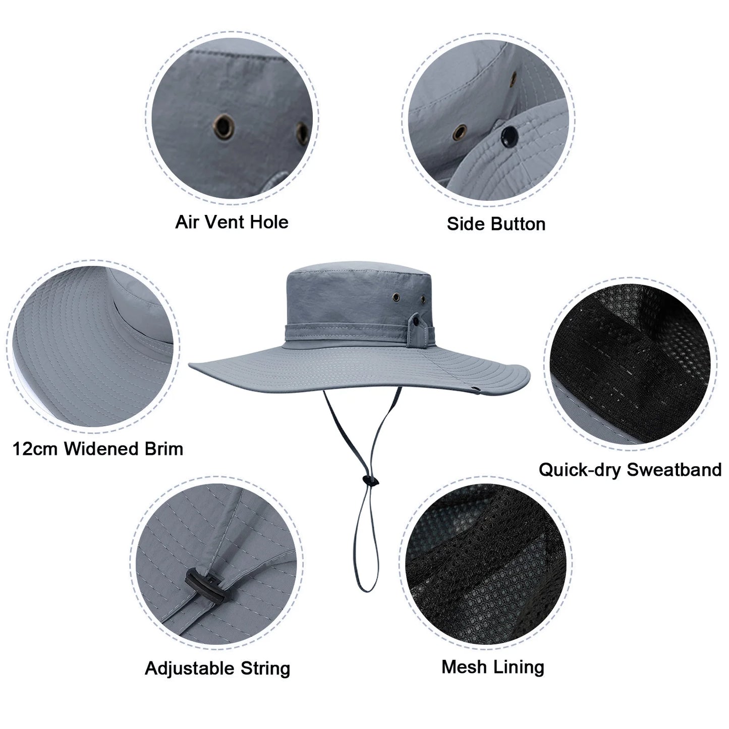 Sun Hat Wide Brim UV Protection Foldable Bucket Hat for Fishing Hiking Camping 12CM Brim