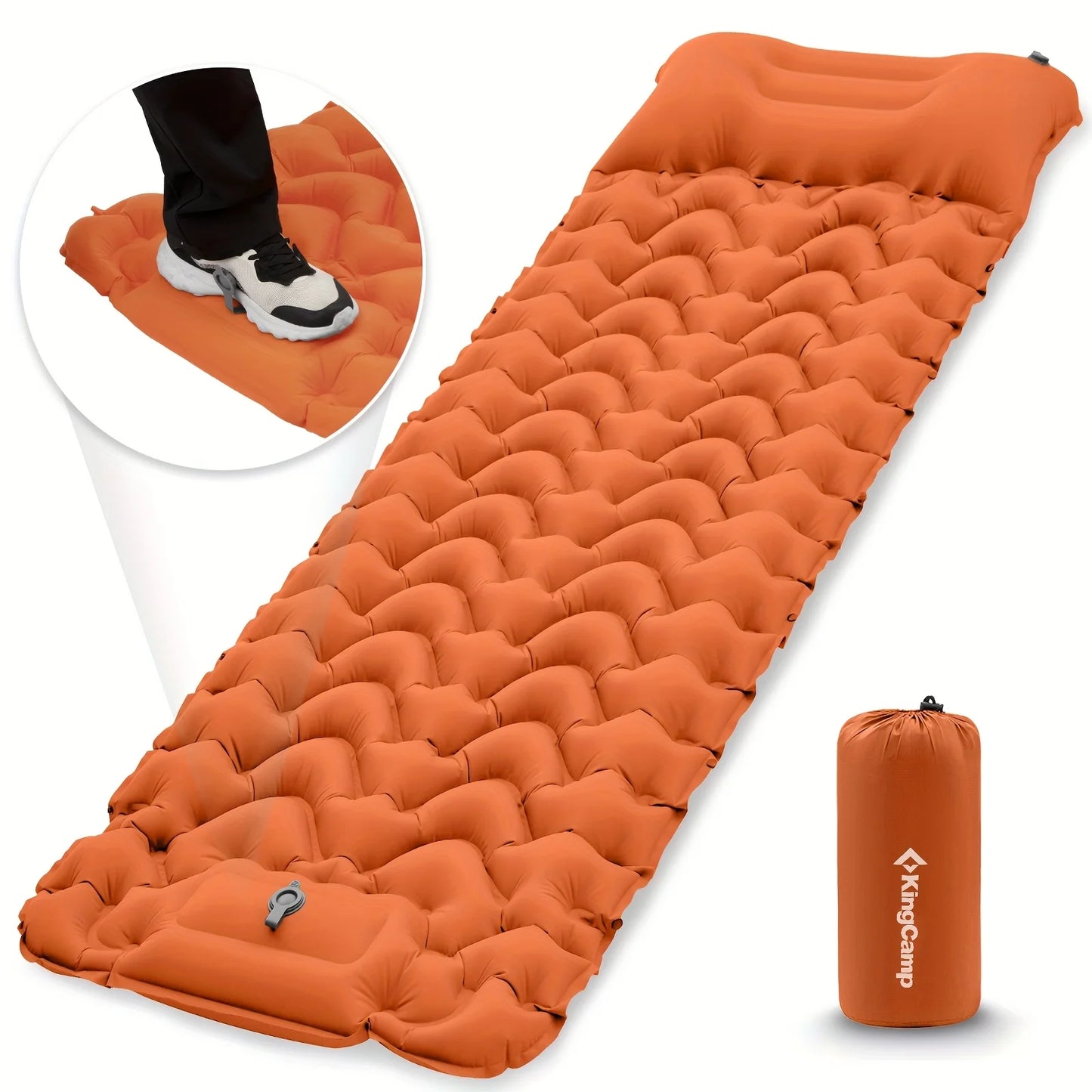 KingCamp Self Inflating Sleeping Pad, Ultralight Inflatable With Pillow Built-in Foot Pump
