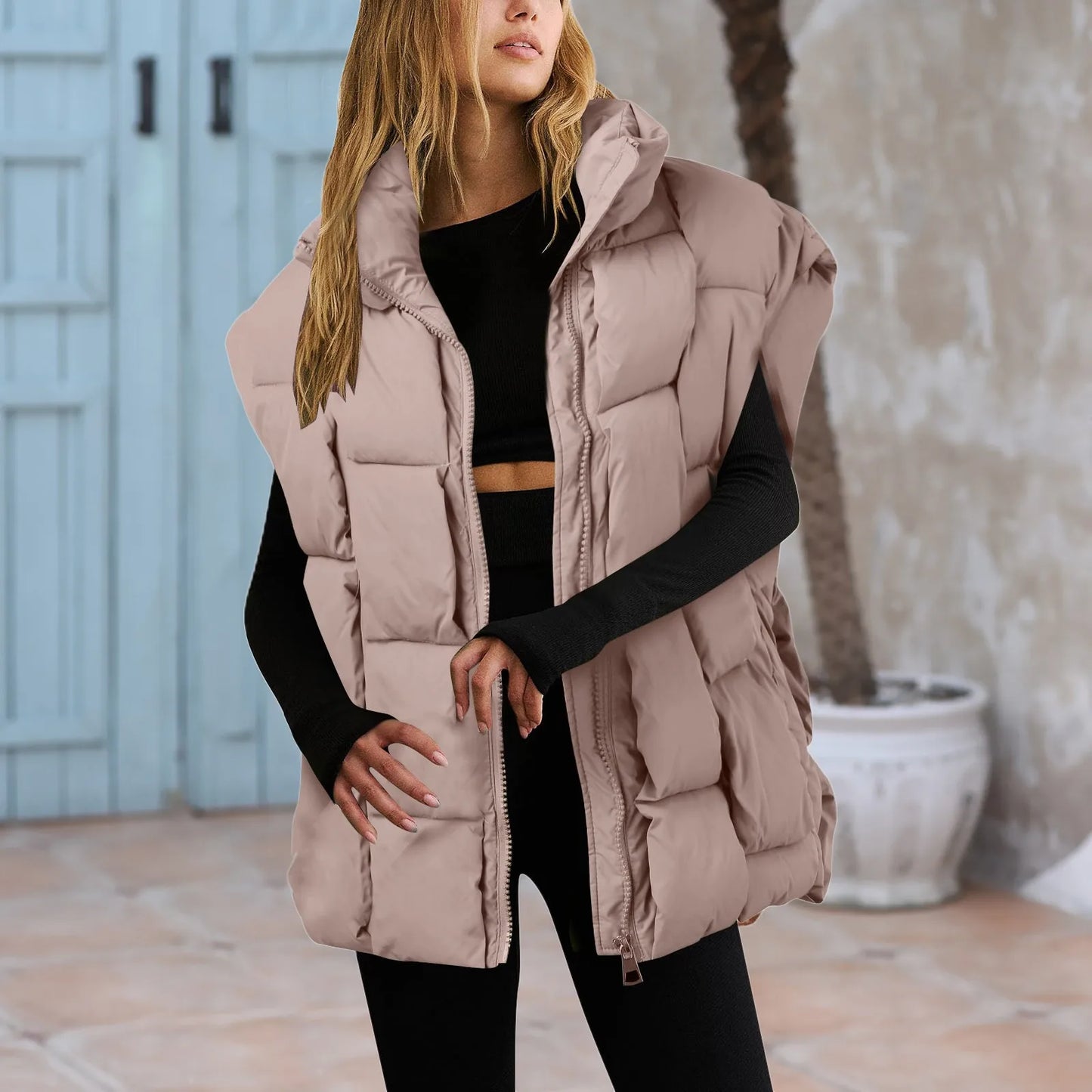 Winter Fashion Padded Vests Sleeveless Women's Vest Oversize Puffer Long Ladies Loose Vest