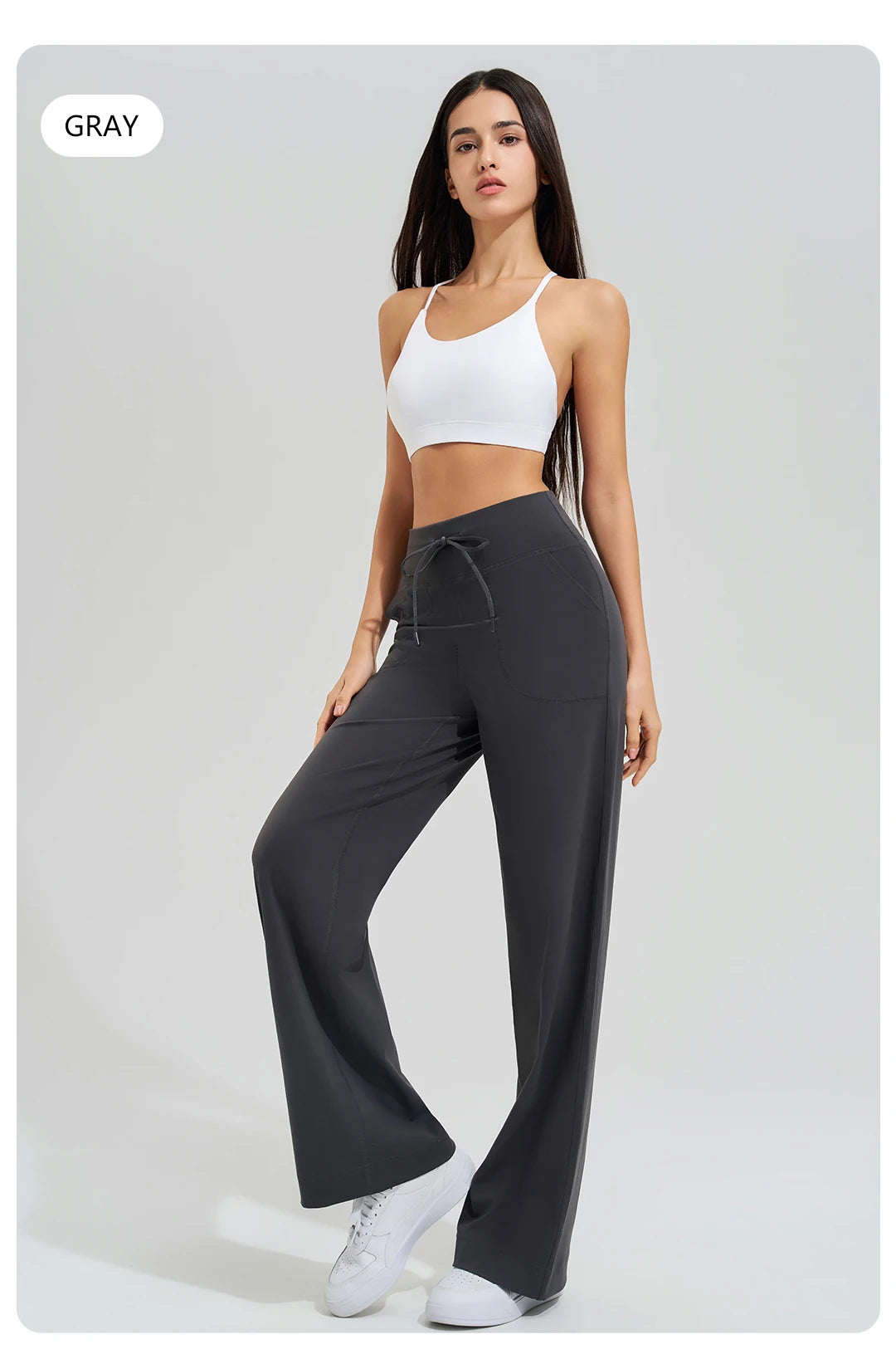 Women's High Waist Yoga Pants Gym Loose Running Pants Double Side Brushed with Pockets Pants Ties