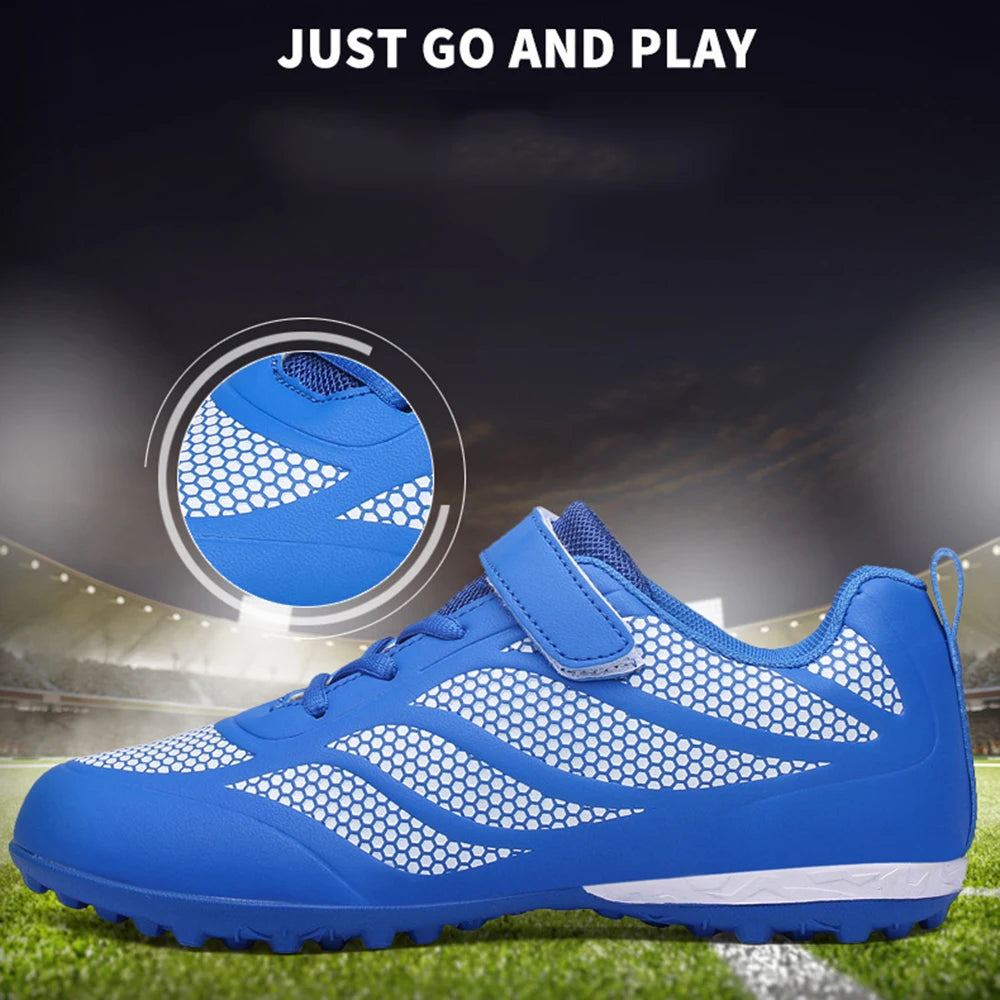Size 28 29 Children Hook Loop Soccer Shoes  Artificial Grass Outdoor Competition Football Shoes