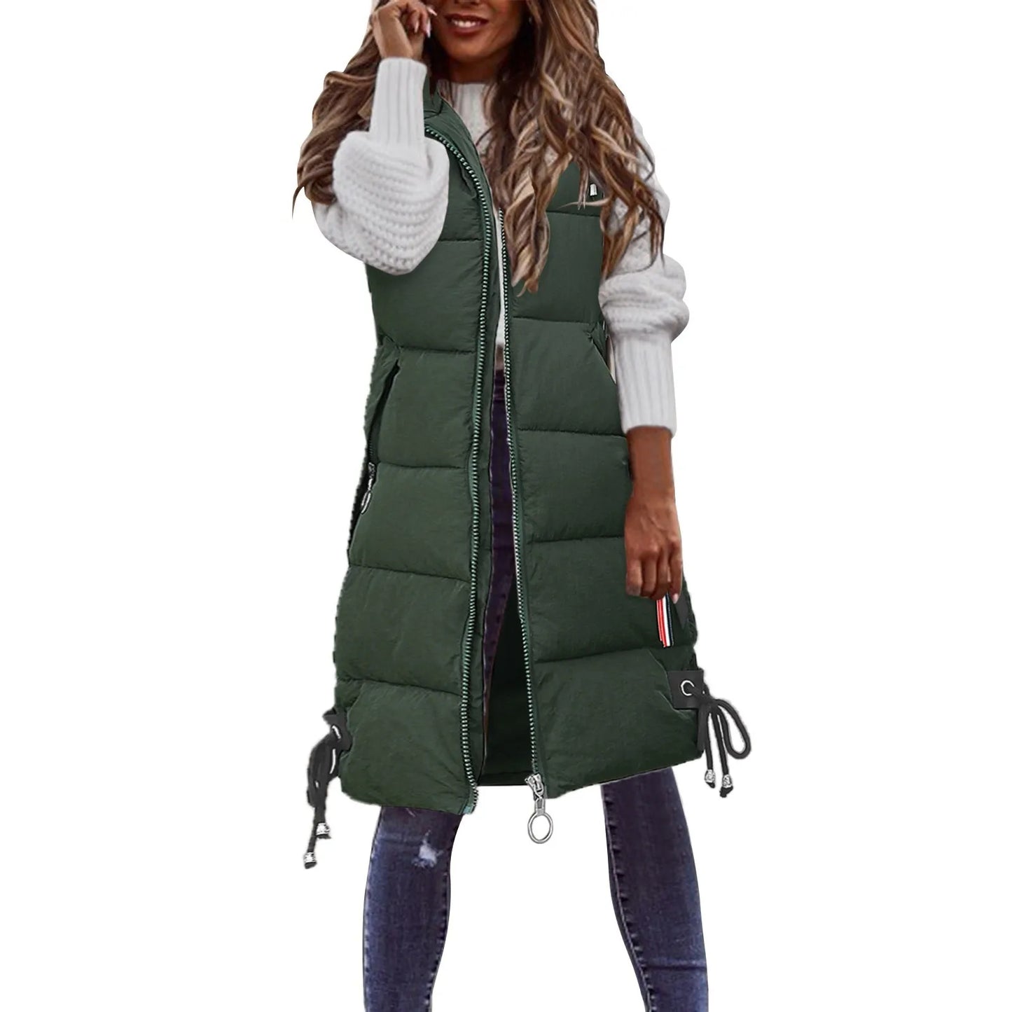 Winter Fashion Women Hood Thick Cotton Parkas Mid-length Long Down Jacket Vest