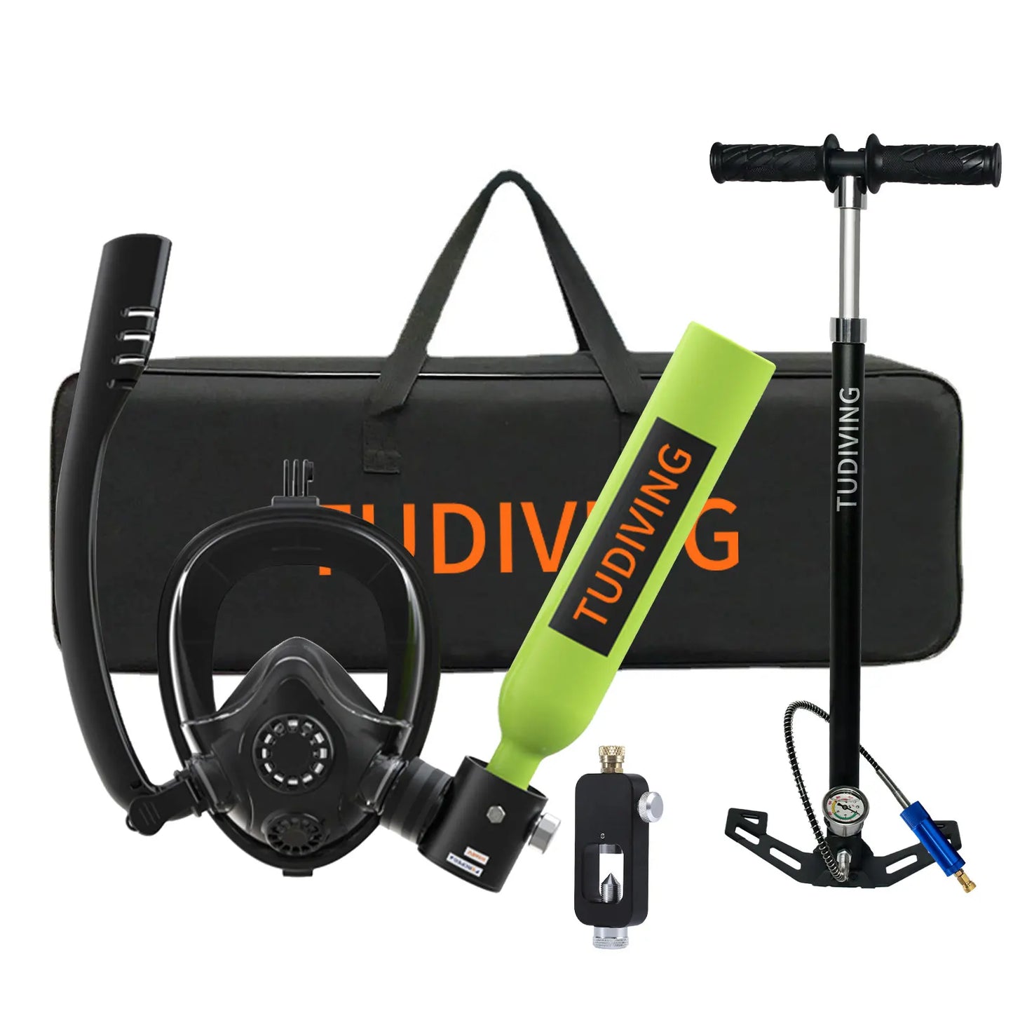 TUDIVING-0.5L Scuba Diving Tank Set,Mini Oxygen Cylinder with Full Face Mask,Portable Travel Diving Kit