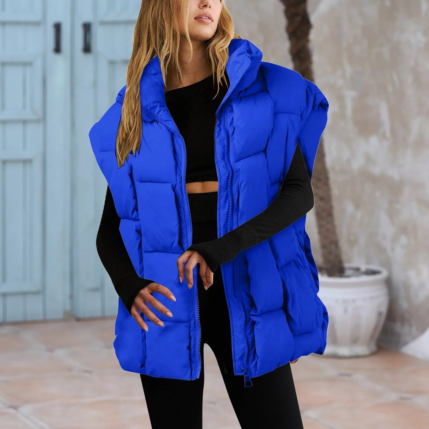 Winter Fashion Padded Vests Sleeveless Women's Vest Oversize Puffer Long Ladies Loose Vest
