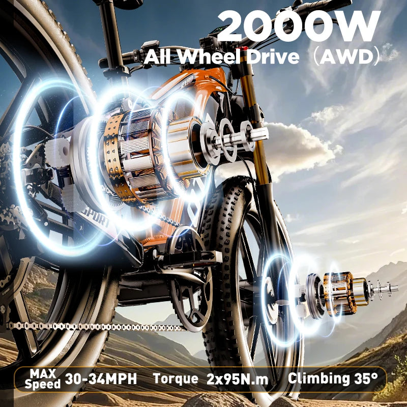 OTIDA NEW RX80 2000W 55KM/H Dual Motors Electric Bicycle 48V20AH Lithium Battery 26 Inch 4.0 Fatbike Electric Bike For Adults