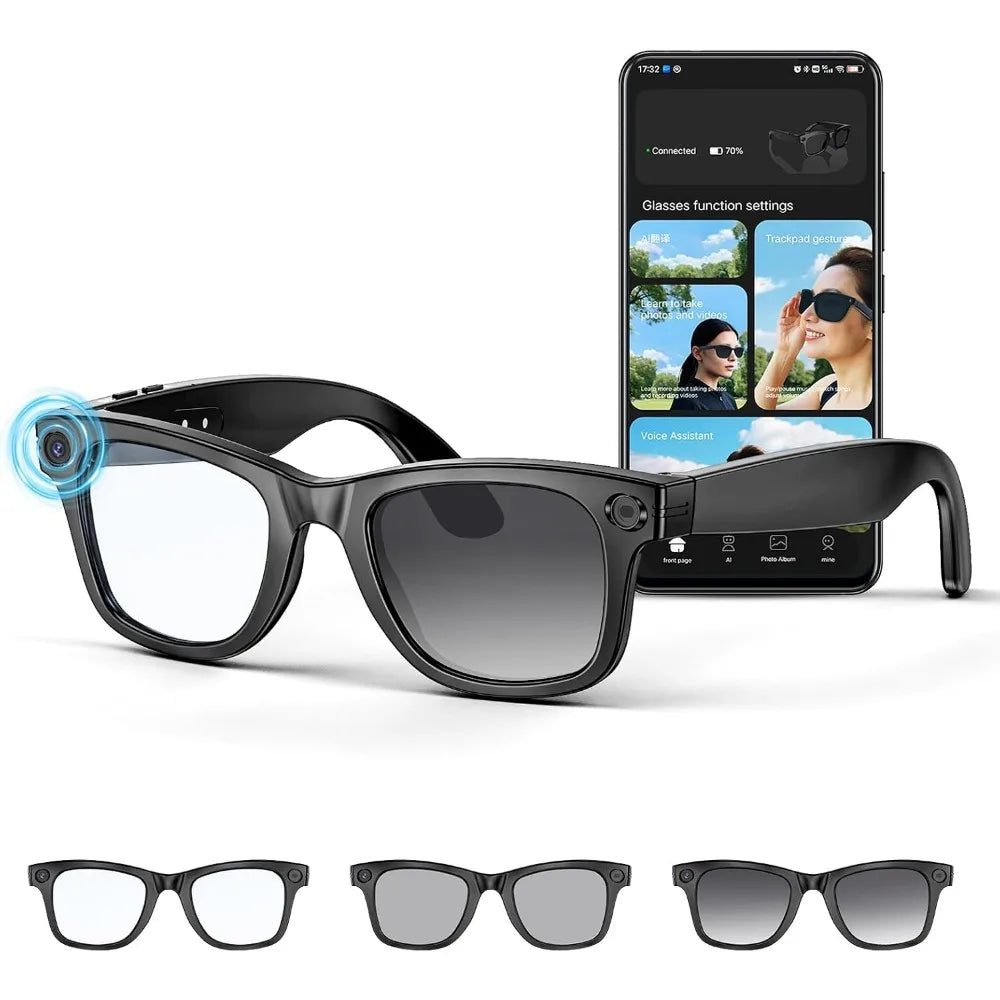 4K HD Camera Glasses with Anti-Shake, Video Recording, Dual Mic, and Photochromic Lenses
