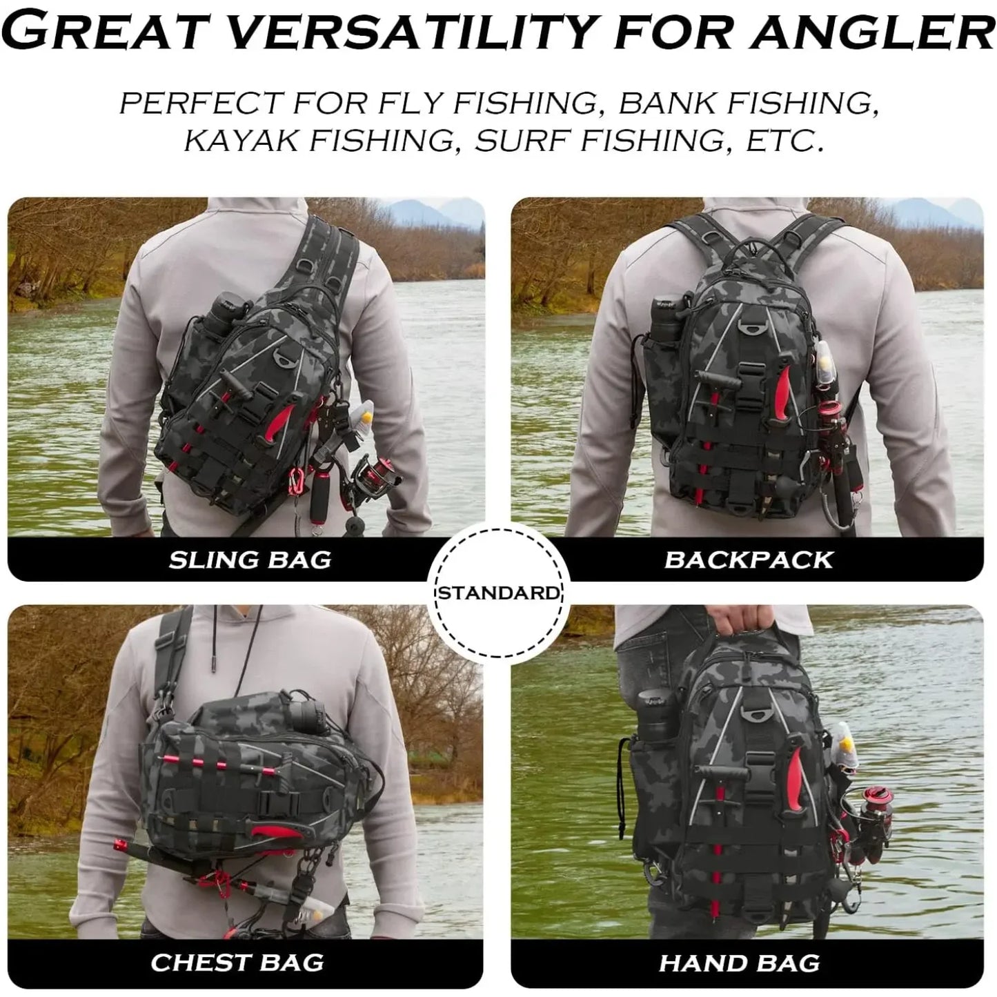Fishing Backpack Tackle Sling  - Fishing Backpack with Rod Holder