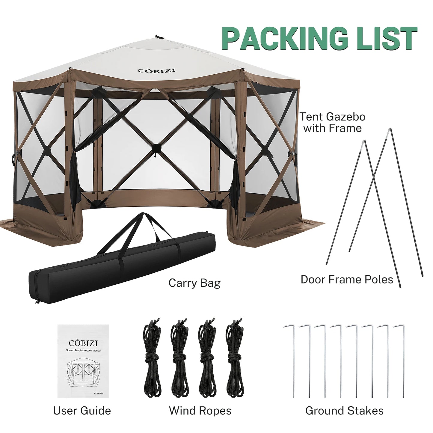 12x12ft Pop up Gazebo Screen Tent with Mosquito Netting, 6 Sided Pop-up Canopy Shelter Tent