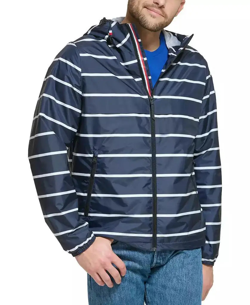 Tommy Hilfiger Men's Water-Resistant Running Jacket with Hood Zip-Front Outdoor Sportswear Design