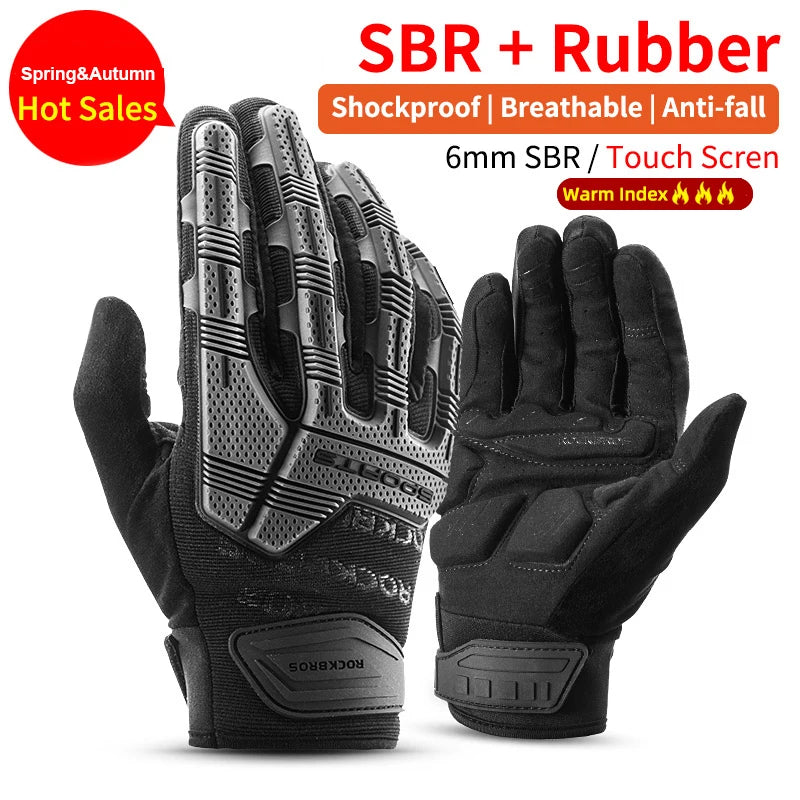 ROCKBROS Cycling Gloves Thickened Pad Shockproof Breathable GEL Warmer Full Finger