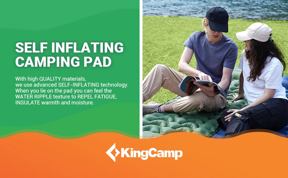 KingCamp Self Inflating Sleeping Pad, Ultralight Inflatable With Pillow Built-in Foot Pump