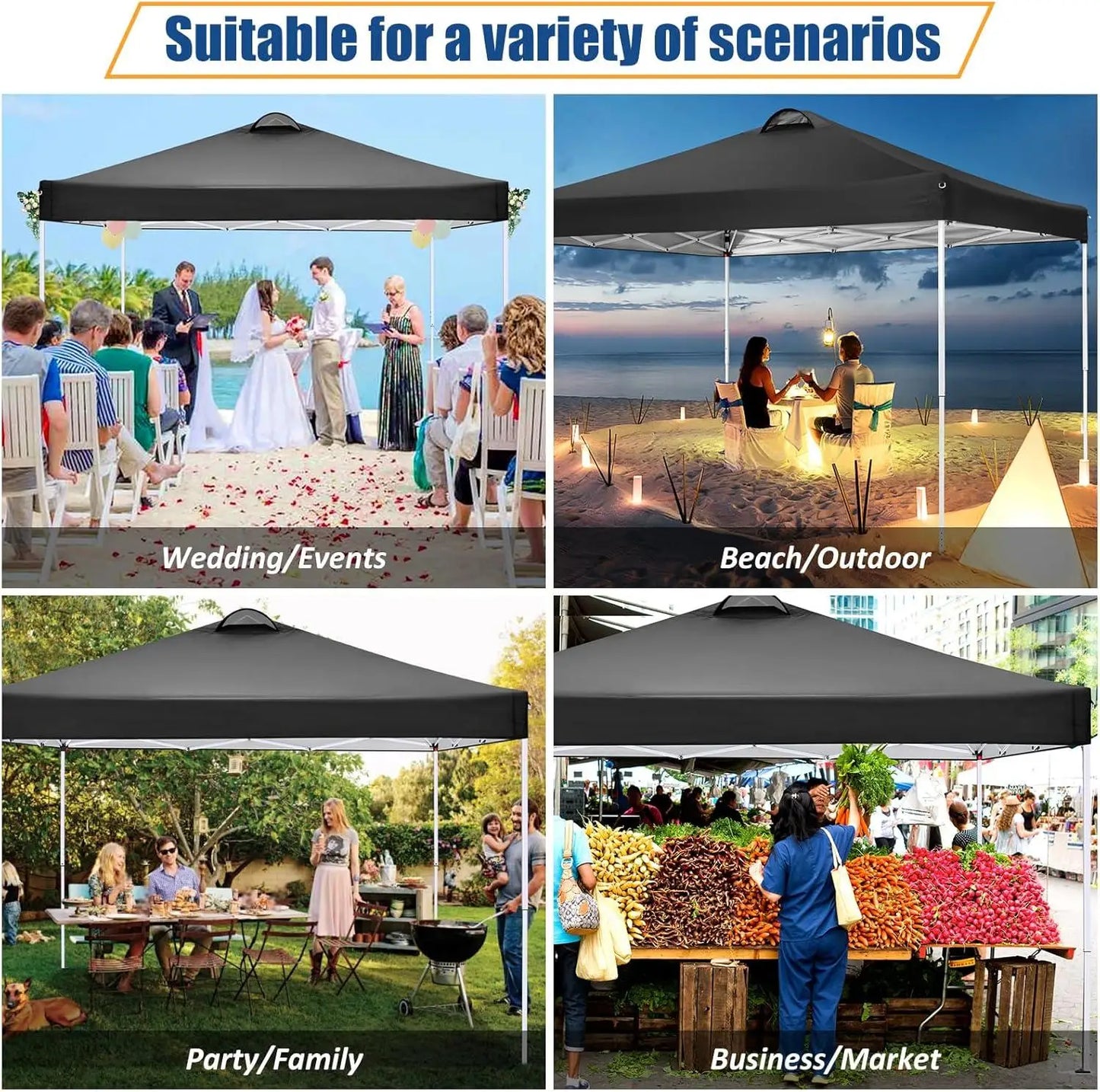 10x10 Pop Up Canopy Tent with 4 Removable Sidewalls, Waterproof Commercial Gazebo Tent with Air Vent, 4 Sandbags, Carry Bag