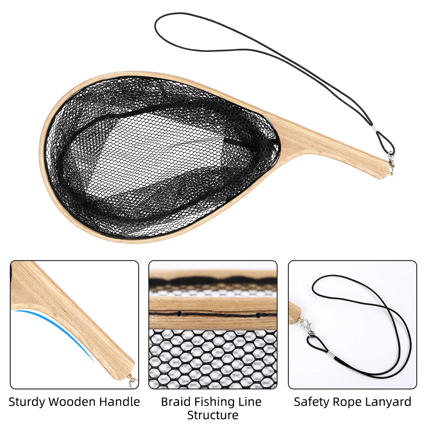 Fly Fishing Landing Net Curved Handle, Black Deep Net Freshwater Fishing Small Mesh