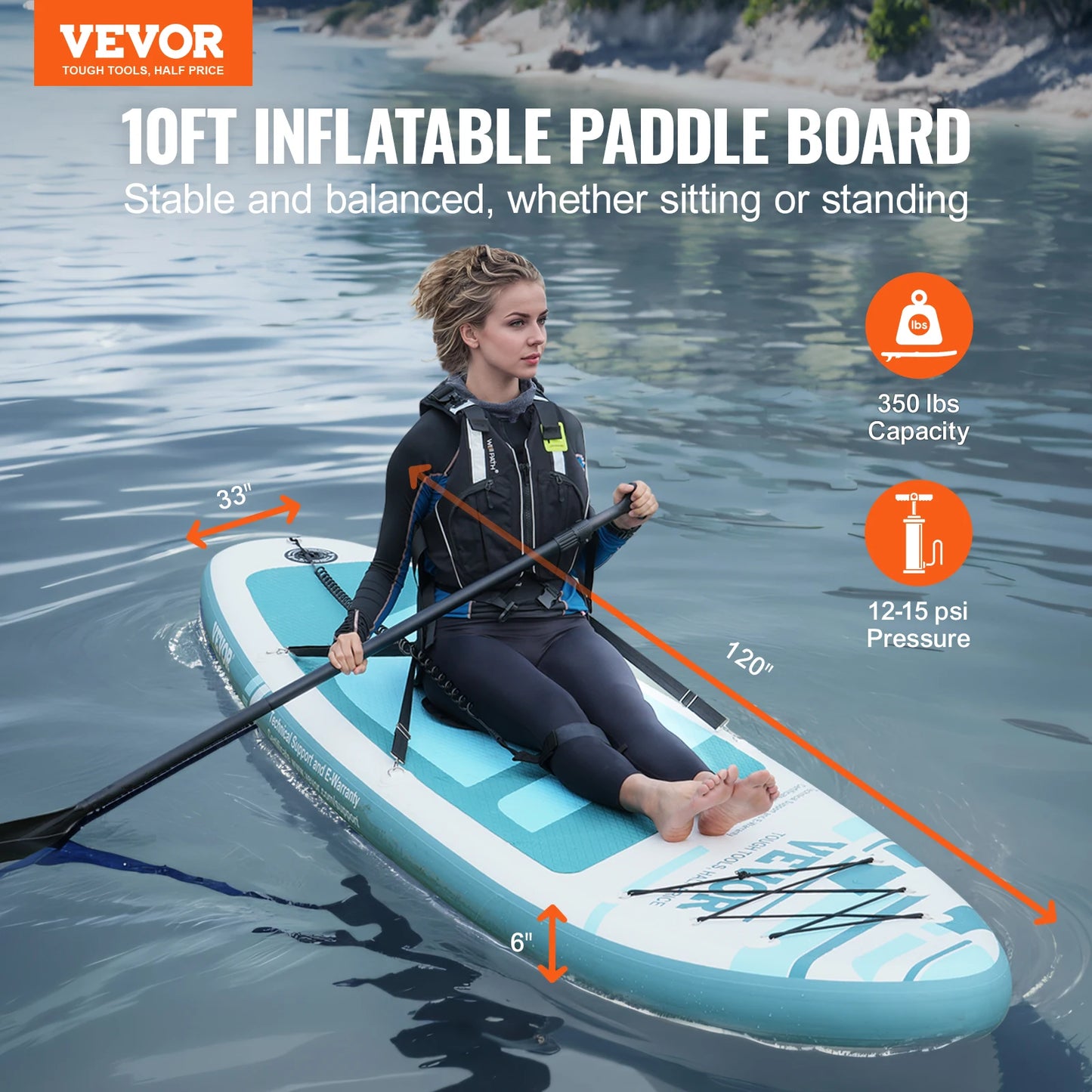 VEVOR Inflatable Stand Up Paddle Board 10' x 33" x 6" /10.6' x 33" x 6" Wide SUP Paddleboard with Removable Kayak Seat Paddle