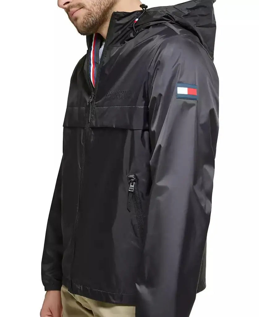 Tommy Hilfiger Men's Water-Resistant Running Jacket with Hood Zip-Front Outdoor Sportswear Design