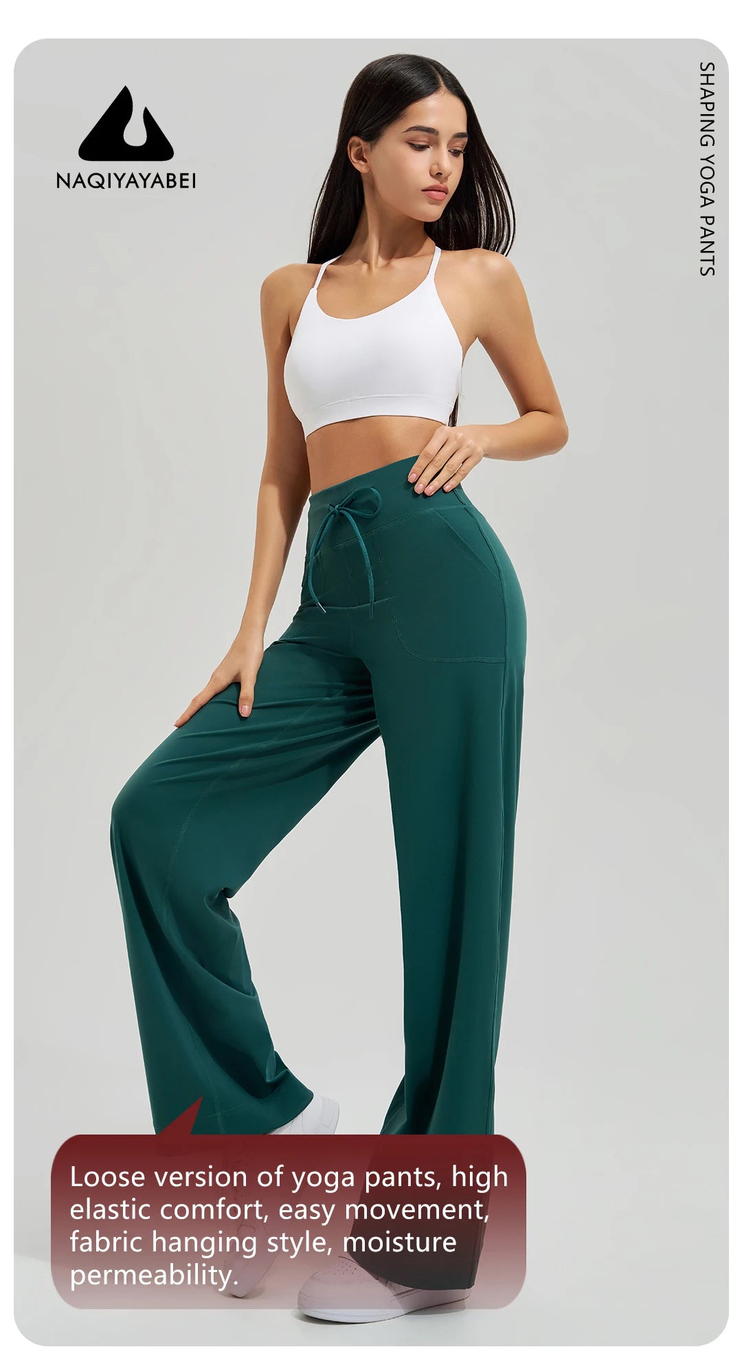 Women's High Waist Yoga Pants Gym Loose Running Pants Double Side Brushed with Pockets Pants Ties