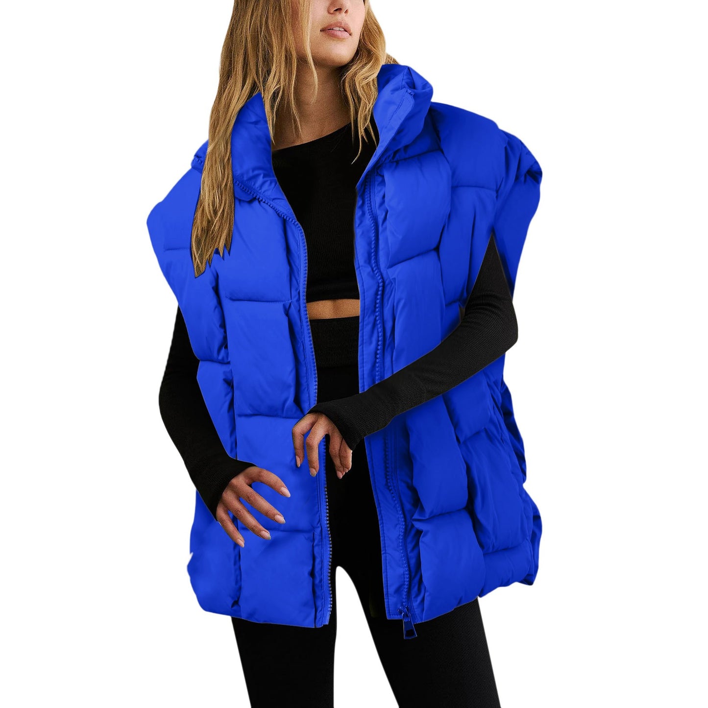 Winter Fashion Padded Vests Sleeveless Women's Vest Oversize Puffer Long Ladies Loose Vest