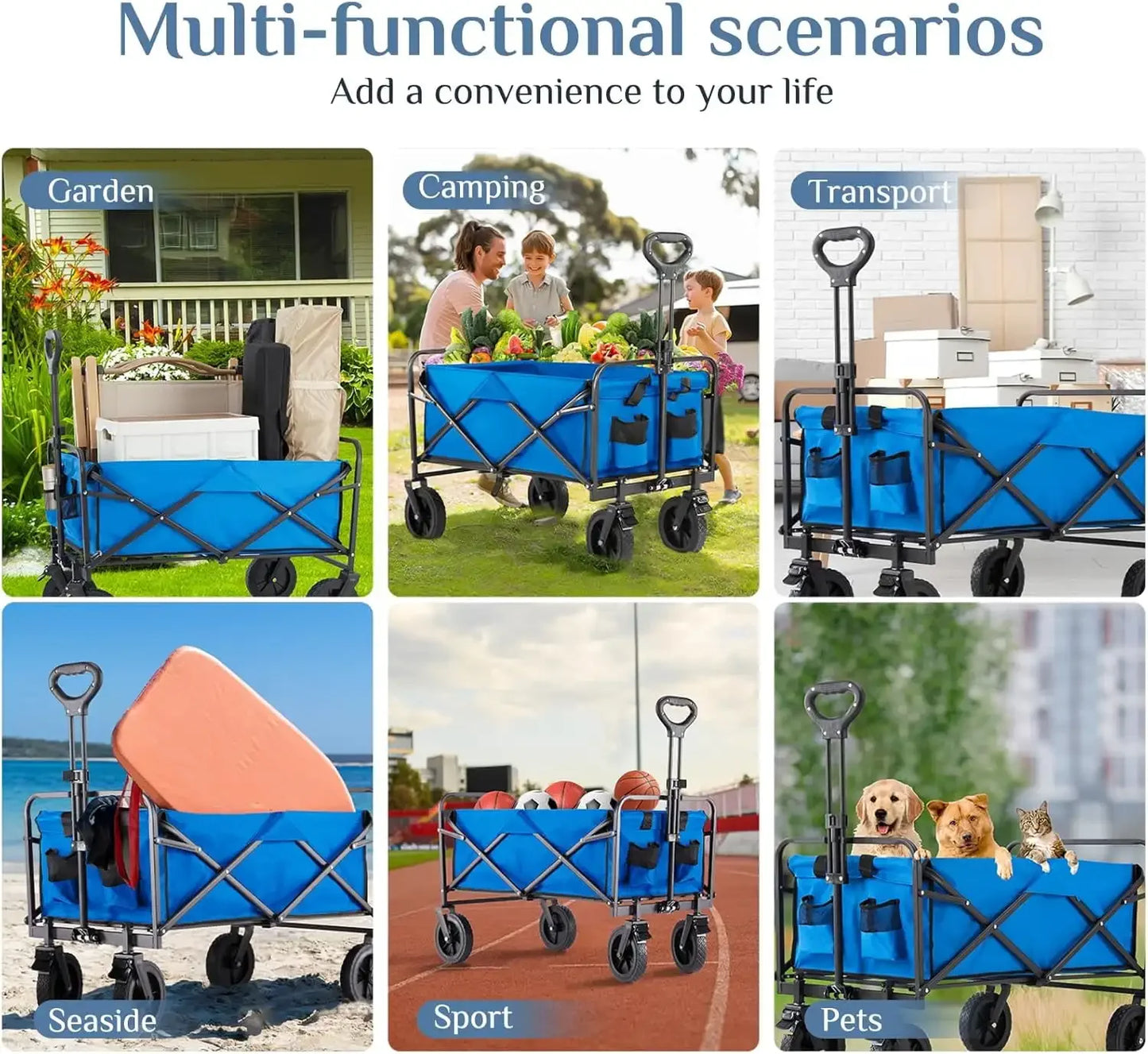 35IN Wagon, Wagons Carts Foldable with All-Terrain Wheels, Large Capacity Utility Cart with Drink Holders