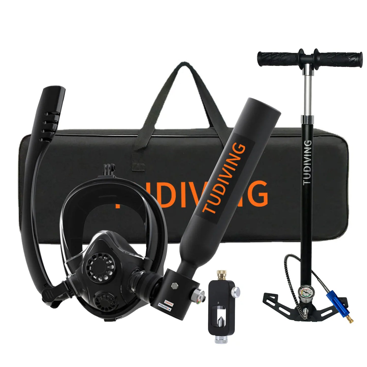 TUDIVING-0.5L Scuba Diving Tank Set,Mini Oxygen Cylinder with Full Face Mask,Portable Travel Diving Kit