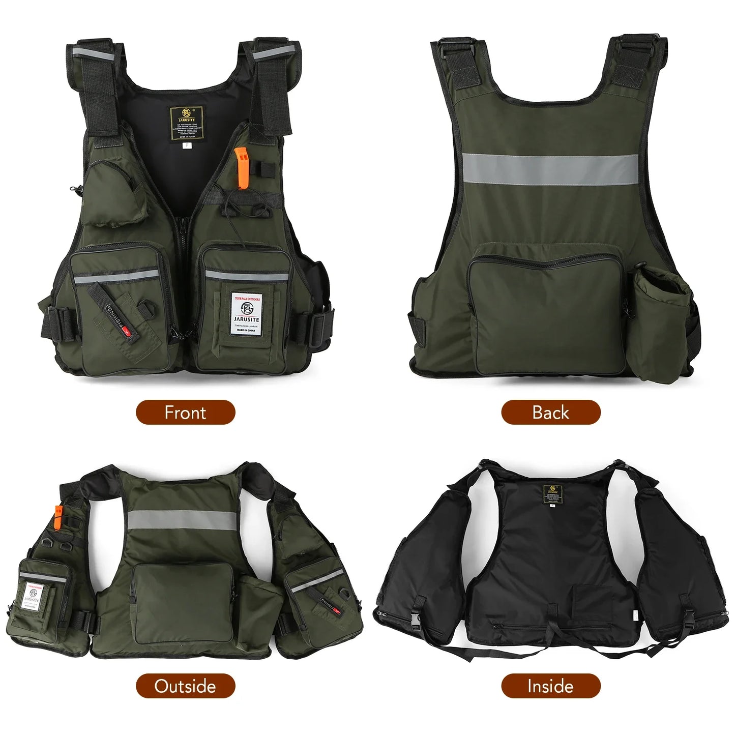 Men Professional Life Jacket Buoyancy Suit Portable Fishing Vests Multi-Pockets Waterproof
