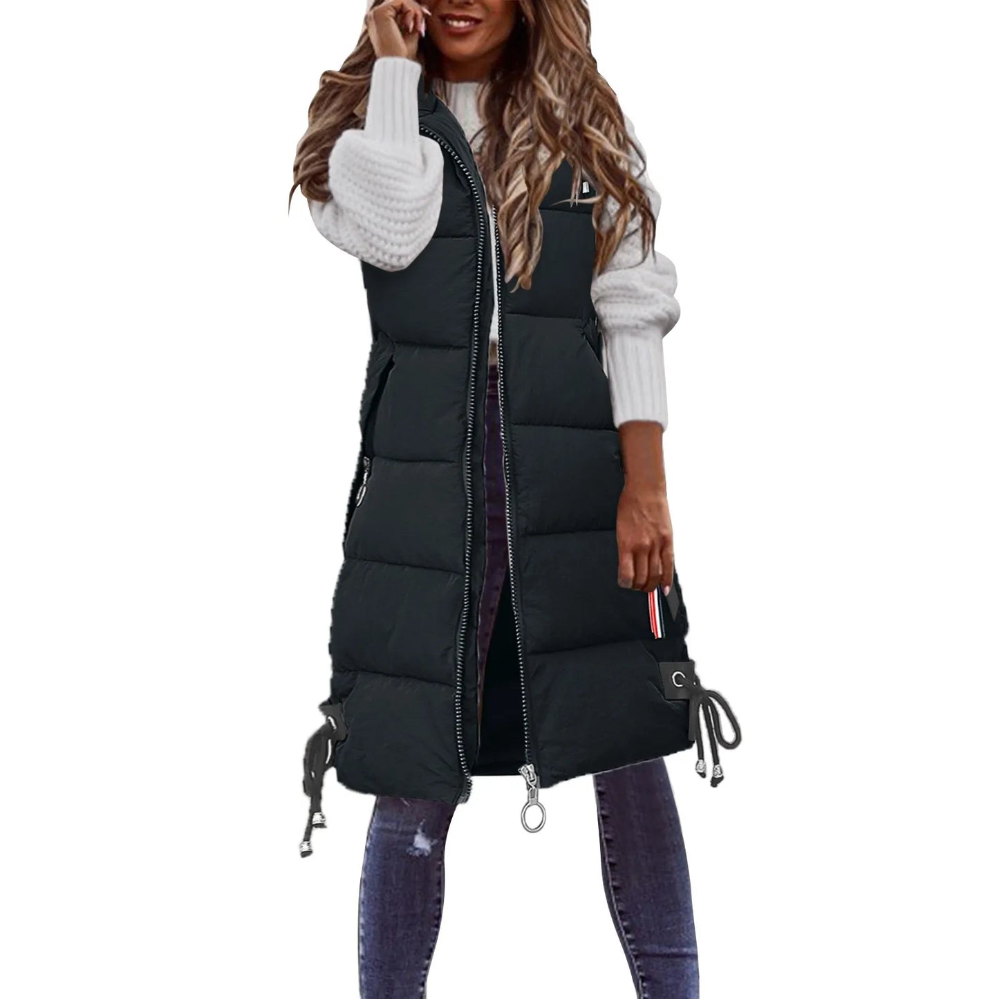 Winter Fashion Women Hood Thick Cotton Parkas Mid-length Long Down Jacket Vest