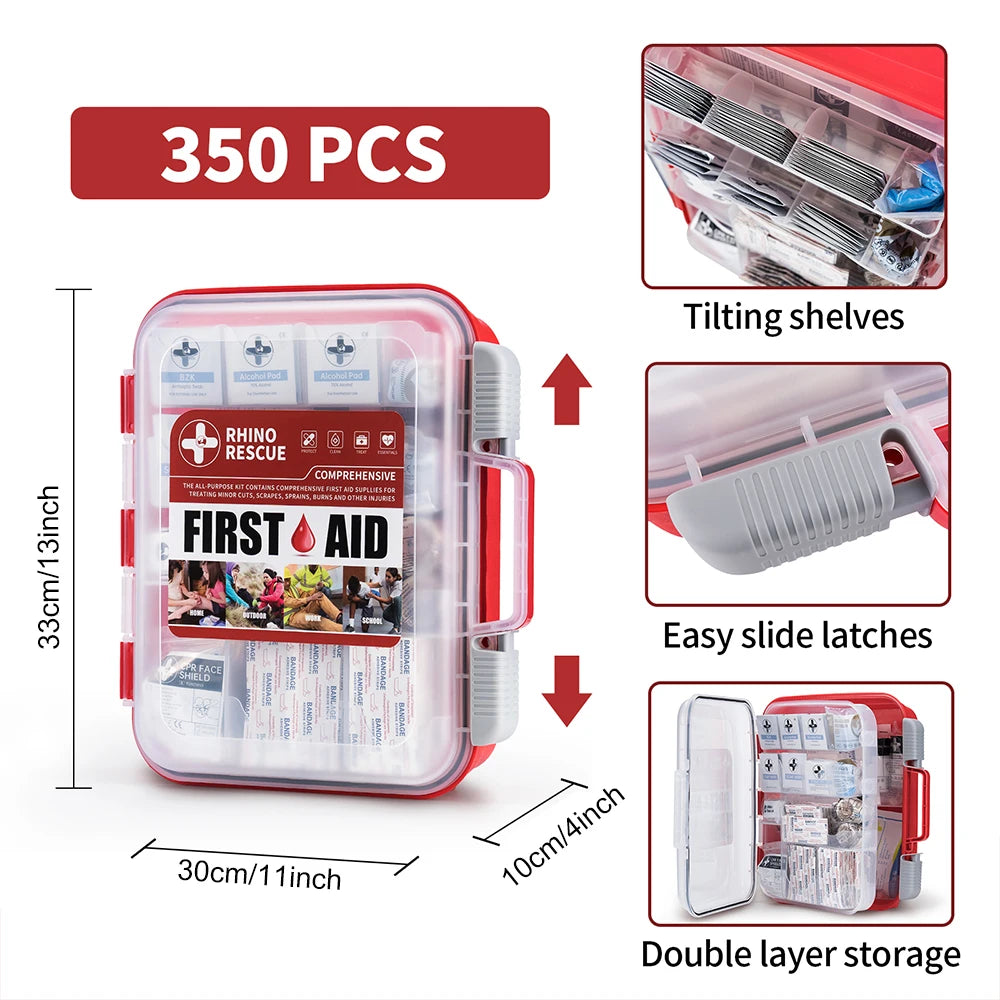 RHINO RESCUE 350 Pieces OSHA All-Purpose First Aid Kit, Home & Office