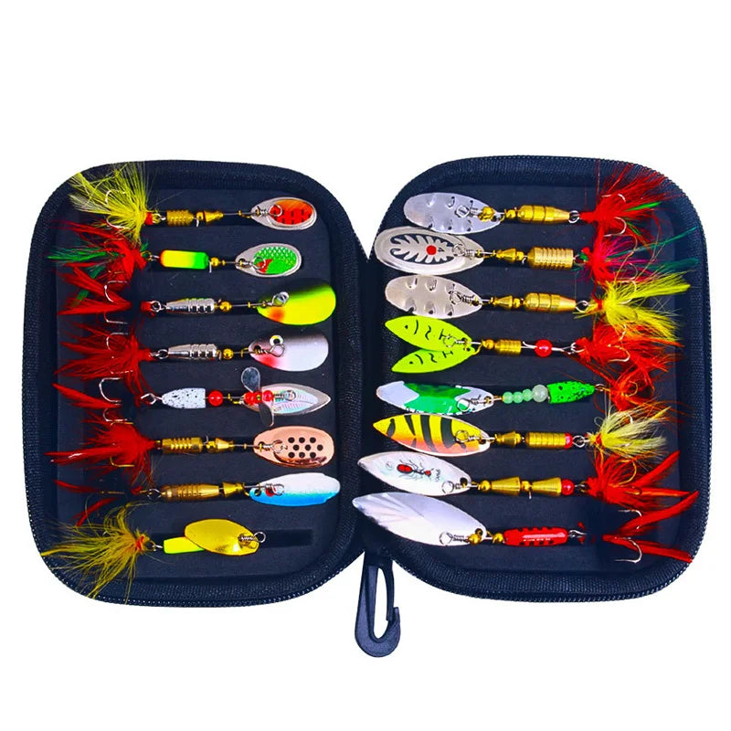16PCS Fake Bait Spinner Lures Metal Bait Fishing Lure Spinnerbait Bass Trout