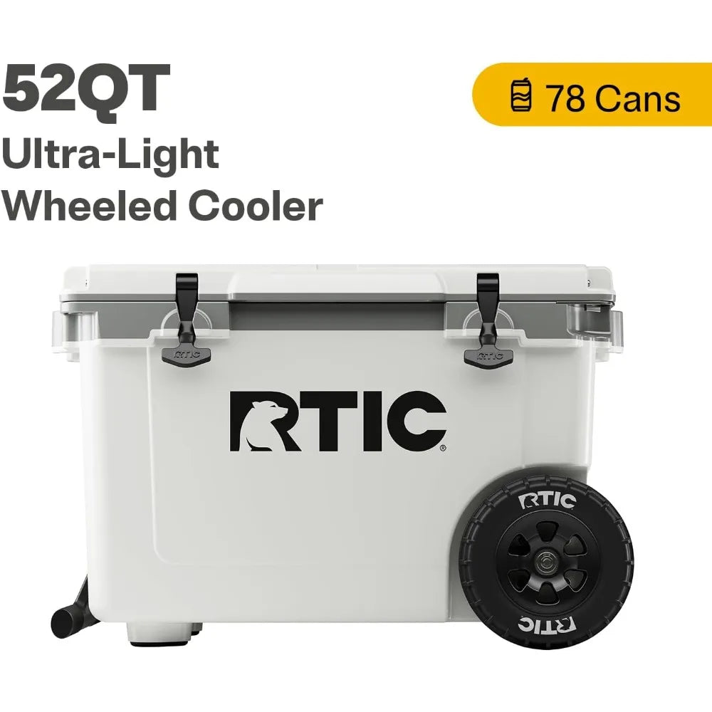 52 Quart Ultra-Light Wheeled Hard Cooler Insulated Portable Ice Chest Camping, Picnic, Fishing