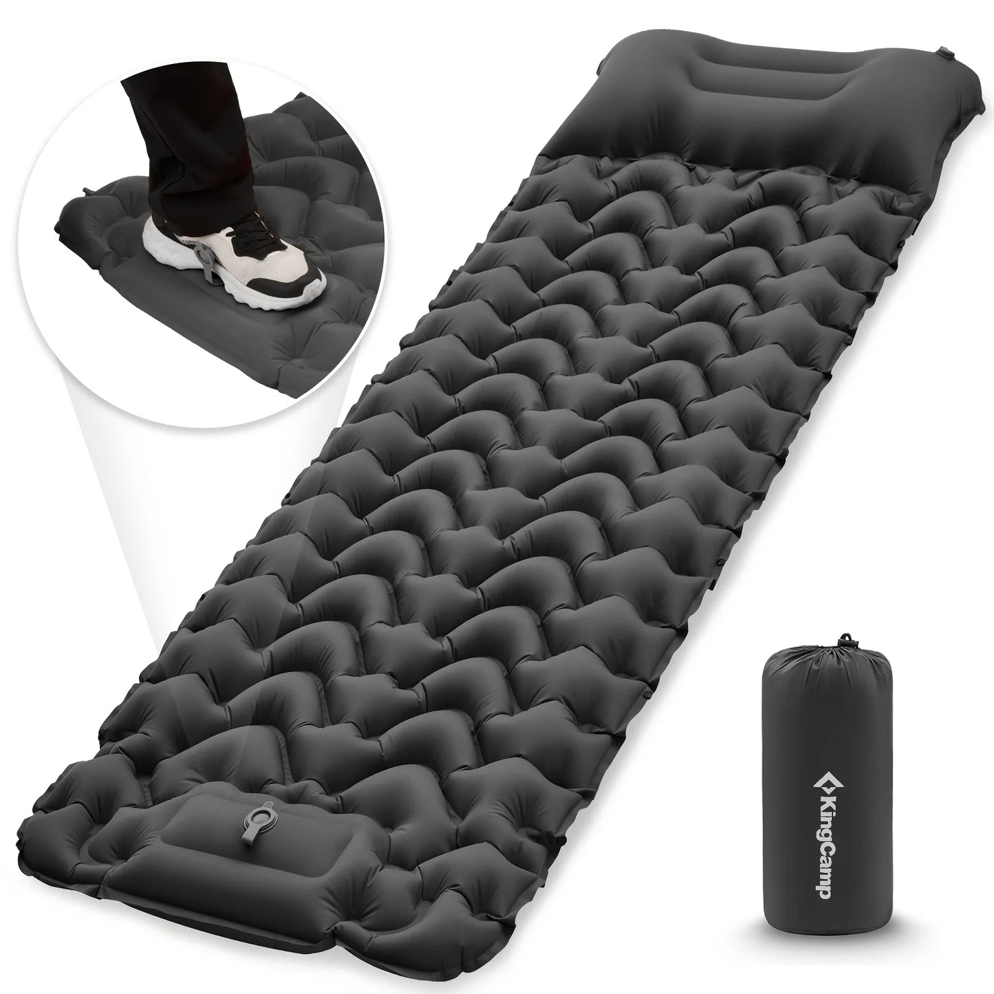 KingCamp Self Inflating Sleeping Pad, Ultralight Inflatable With Pillow Built-in Foot Pump
