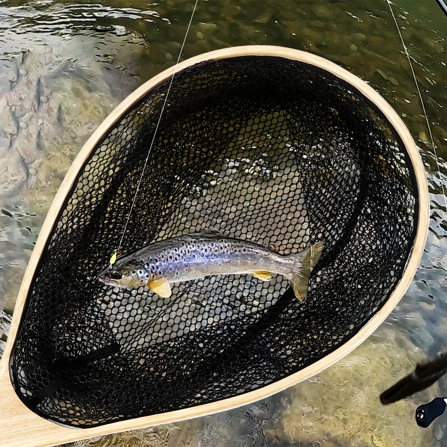 Fly Fishing Landing Net Curved Handle, Black Deep Net Freshwater Fishing Small Mesh