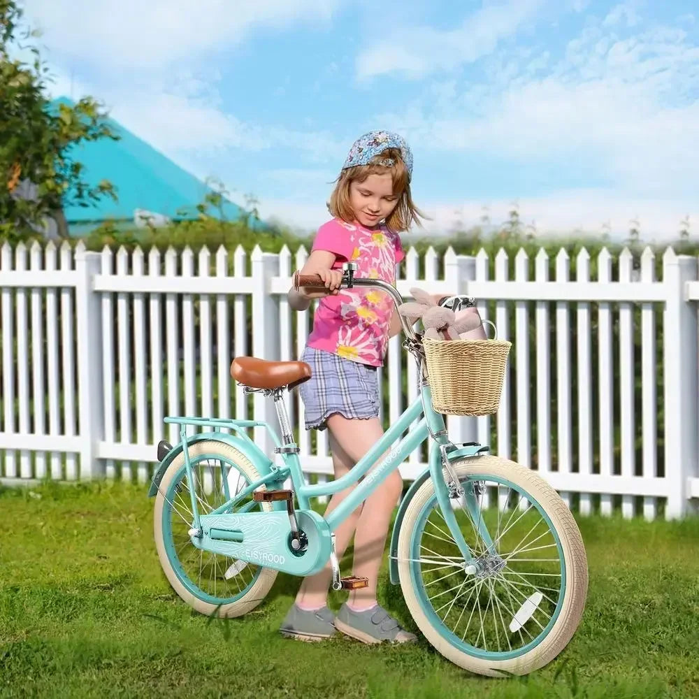 20 Inch Girls' Bike with Basket, Kickstand, Suspension, and Dual-Disc Brakes for Ages 5-12