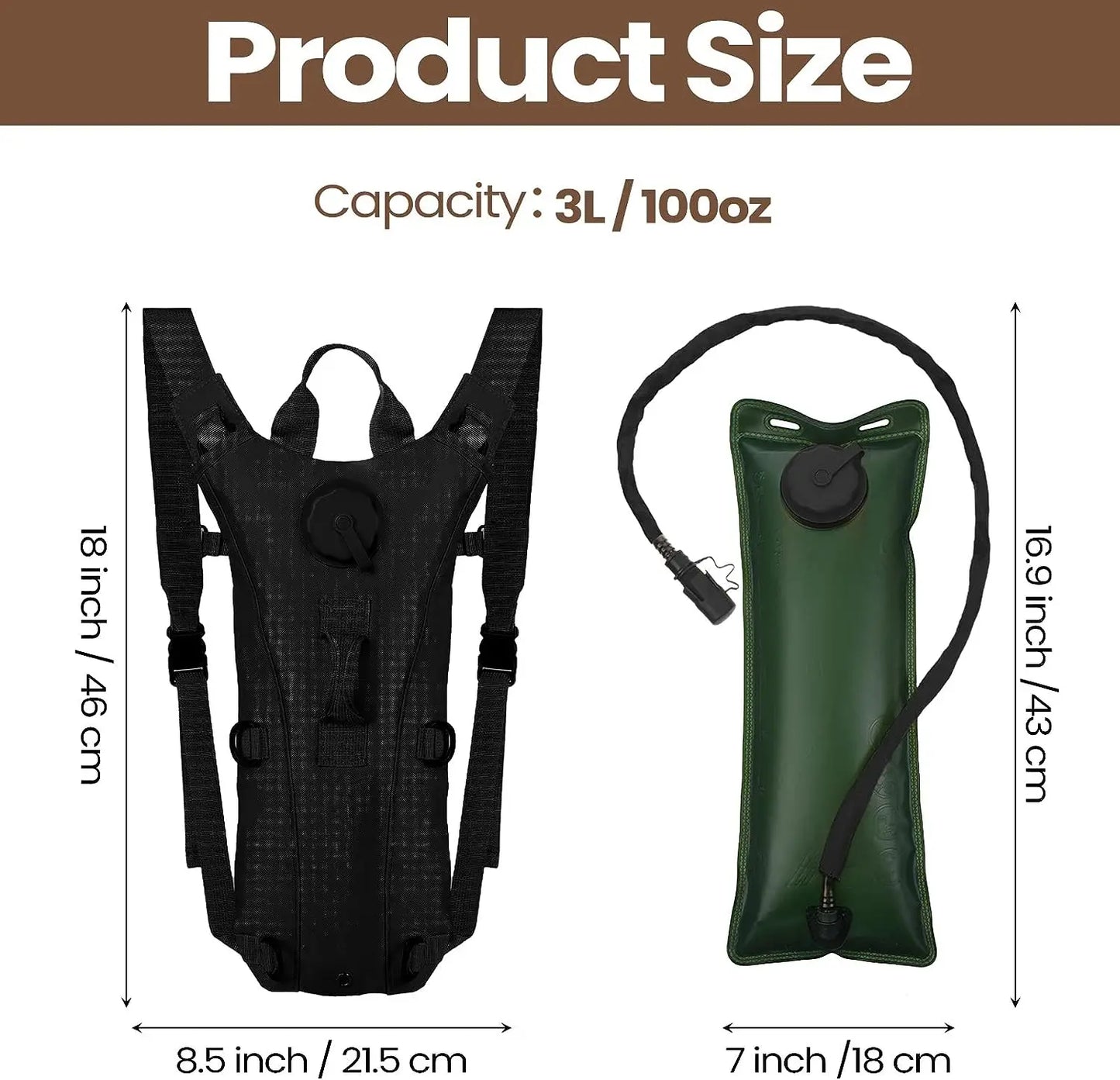 Sport Hydration Pack Backpack Water-proof Nylon Water Bag with 3 Liter Bladder