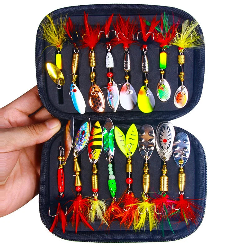 16PCS Fake Bait Spinner Lures Metal Bait Fishing Lure Spinnerbait Bass Trout