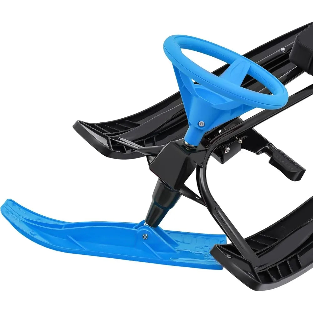 Snow Racer Sled Winter Ski Sled for Kids Snow Sled with Steering Wheel & Twin Brakes Great Weight Capacity of 220 LBS