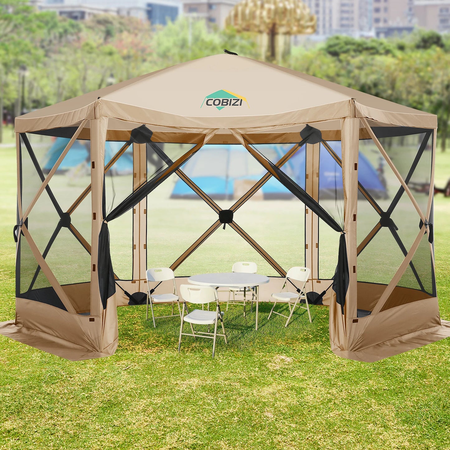 12x12ft Pop up Gazebo Screen Tent with Mosquito Netting, 6 Sided Pop-up Canopy Shelter Tent