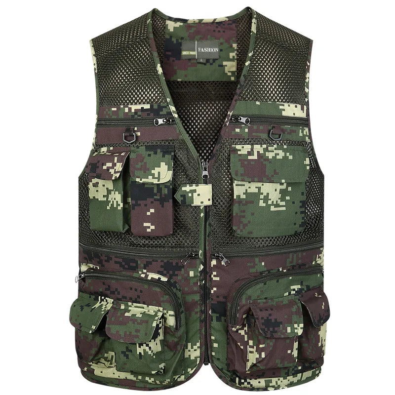 Men Camouflage Multiple Pockets Vest Fishing Hunting Mesh Vest Breathable Outdoor