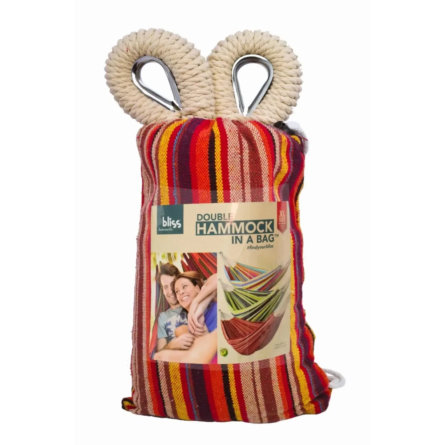 Hammocks Double Hammock in a Bag w/ Hand-woven Rope loops - Country Club Stripe, 77" L x 60" W,Easy to install