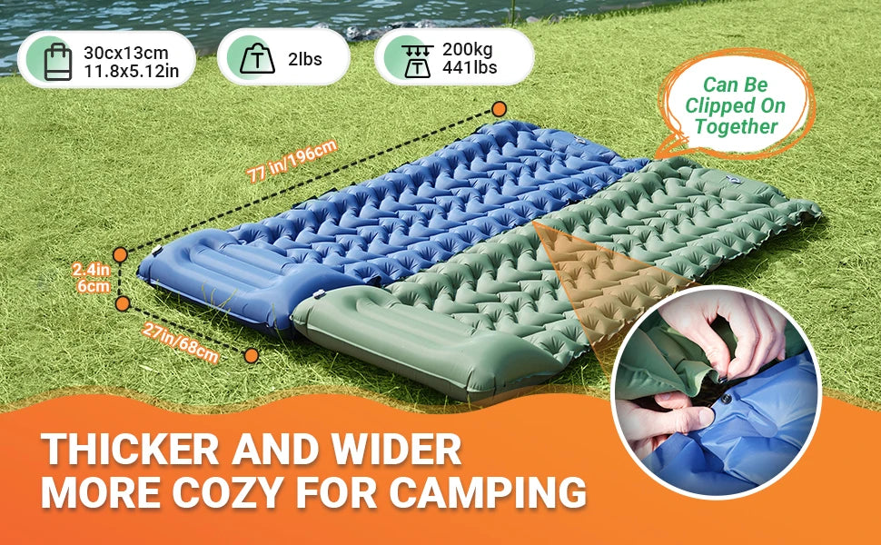 KingCamp Self Inflating Sleeping Pad, Ultralight Inflatable With Pillow Built-in Foot Pump