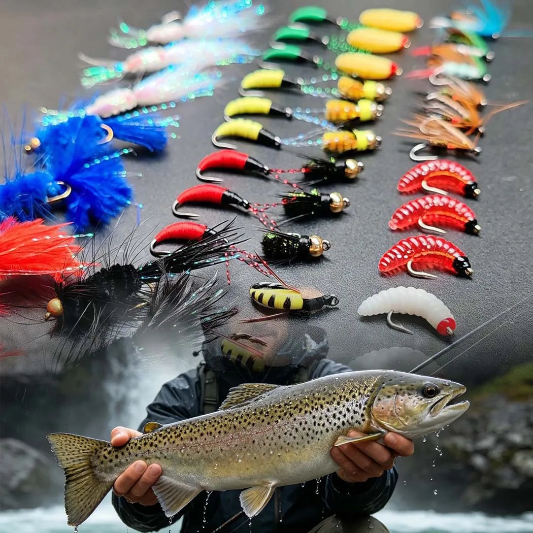 Fly Fishing Flies Lure Kit-2 Boxes Bundle(Total 78Pcs Flies) Bait Set Fishing for Trout Bass Flies Nymphs Dry/Wet Fly Fishing Bait