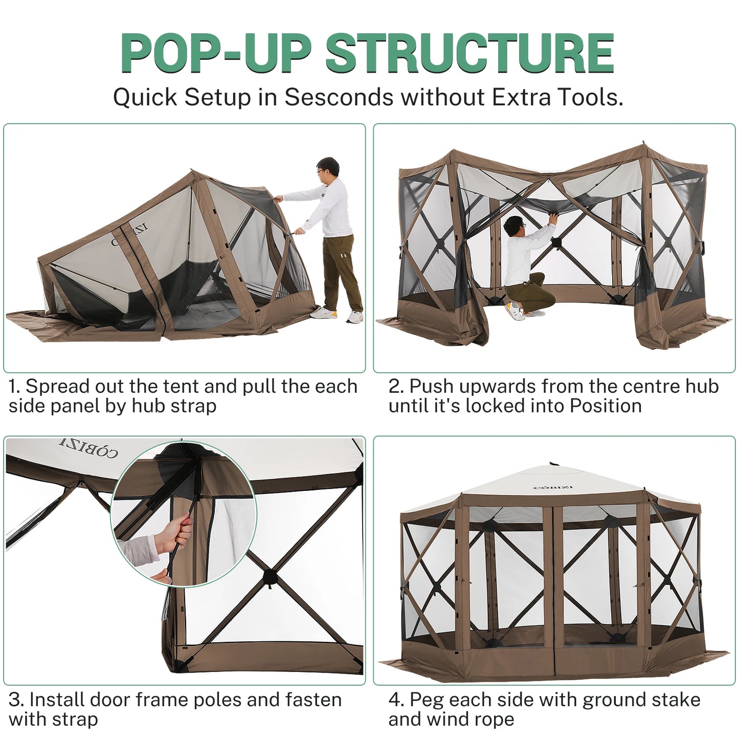 12x12ft Pop up Gazebo Screen Tent with Mosquito Netting, 6 Sided Pop-up Canopy Shelter Tent
